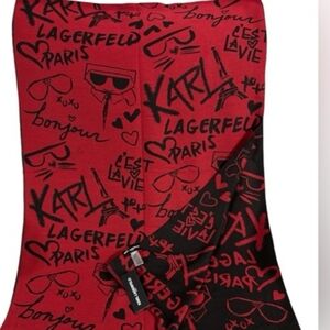 Karl Lagerfeld Red and Black Graffiti Scarf